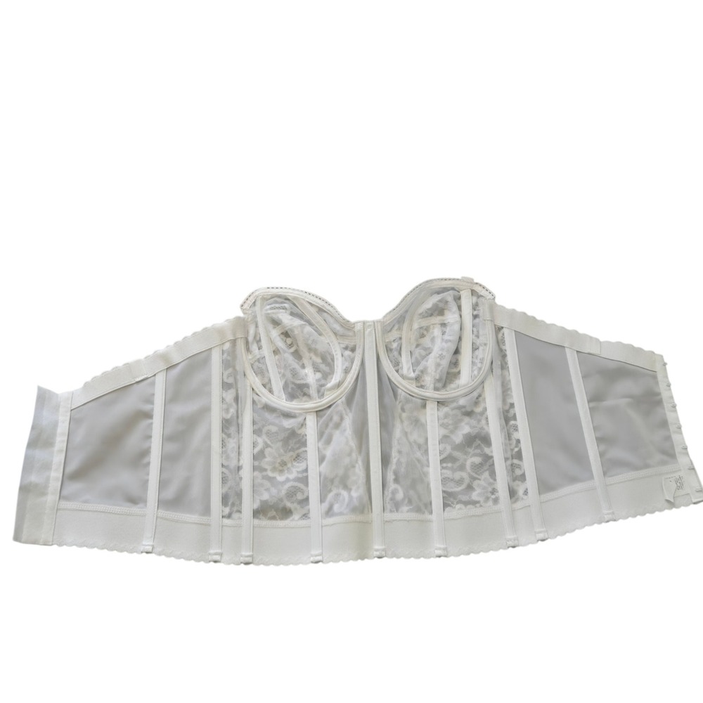 Vintage Goddess 689 Longline Bra 36C White Lace Bustier Corset Made USA Pin Up - Picture 3 of 5
